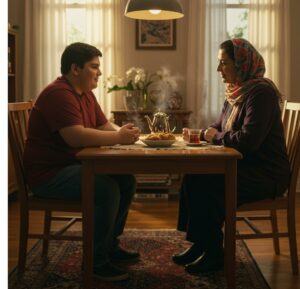 چگونه به فرزند نوجوانمان کمک کنیم با زورگویی مقابله کند: ۷ راهکار روانشناسی برای والدین 2 تصویر والدین و نوجوان در حال گفتوگوی محبتآمیز