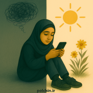 موبایل و نوجوان شما: فرصتی برای رشد یا چالشی پنهان؟ 1 دختر در حال استفاده از موبایل.