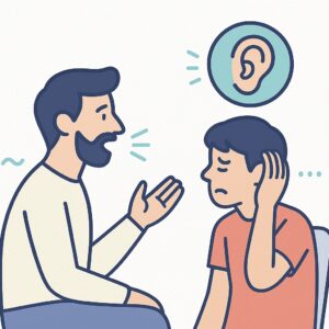 پدر صحبت میکند اما نوجوان گوش نمیکند و نمی پذیرد